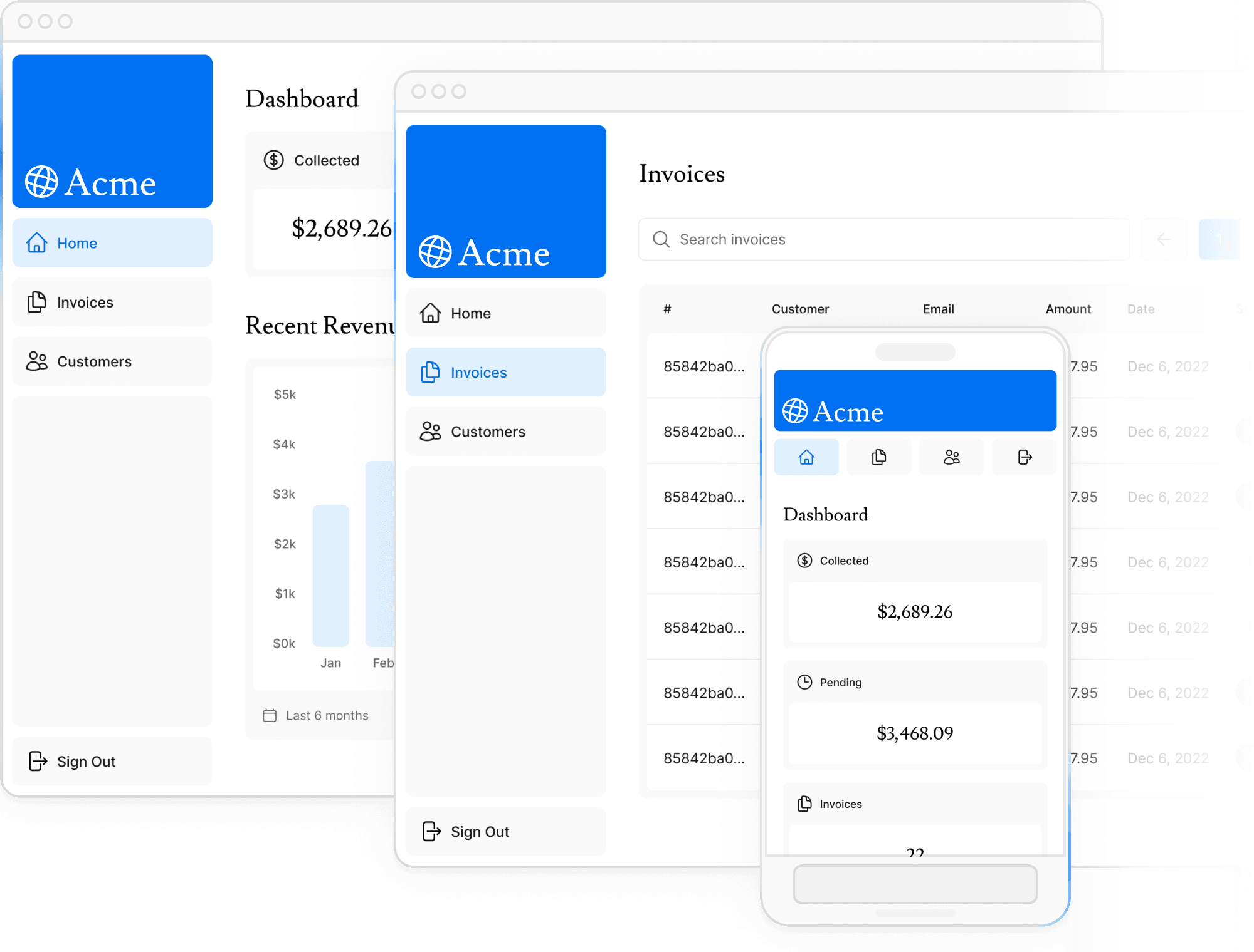 Screenshots of the dashboard projectshowing desktop and mobile versions